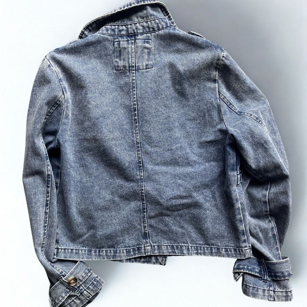 26 International STOOSH Vintage Denim crop trench or double breasted jacket - Picture 2 of 8